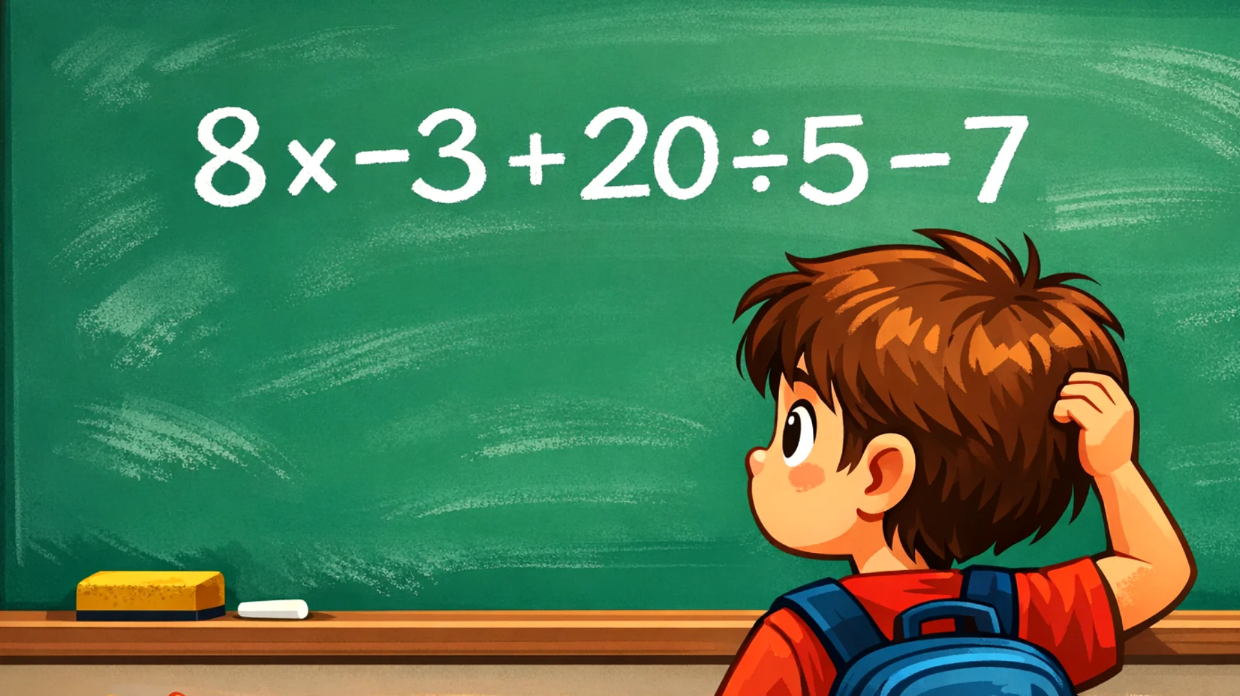 Il 90% sbaglia questo calcolo: riesci a risolvere 8 × -3 + 20 ÷ 5 - 7 senza errori?"