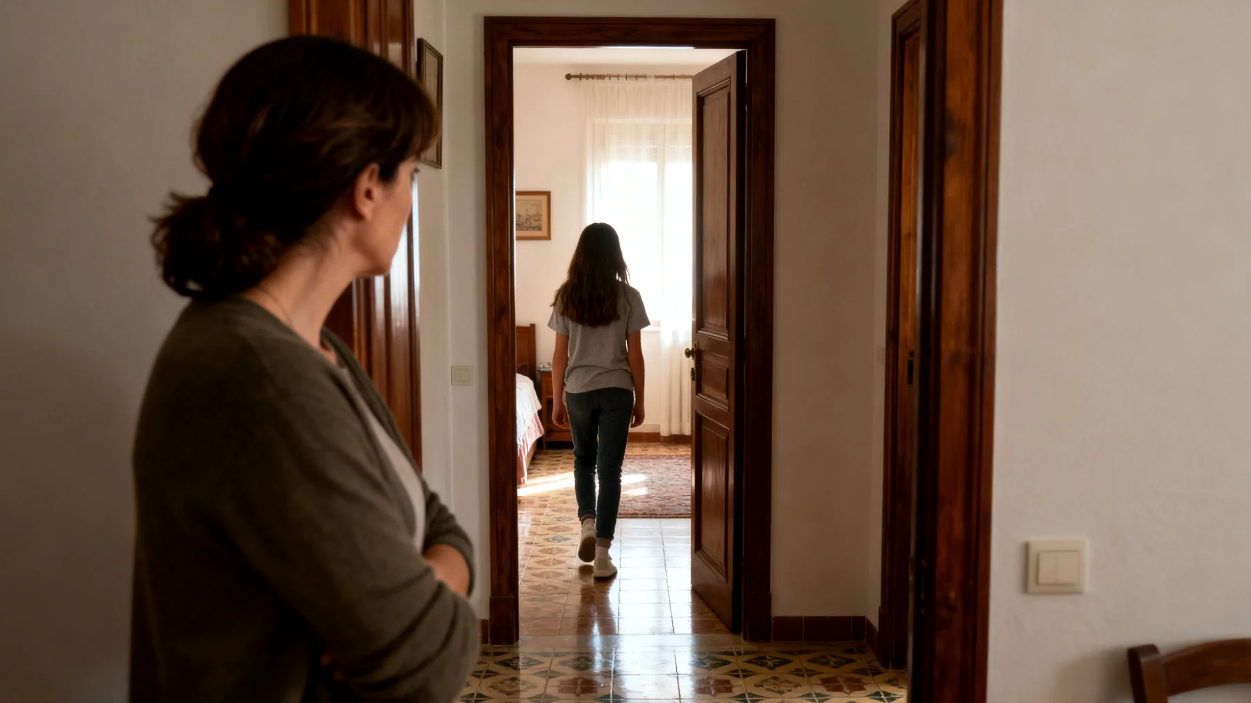 La mamma vive con una costante paura di perdere il legame emotivo con la figlia adolescente, sentendo che con la crescita e la ricerca di indipendenza la ragazza si stia allontanando affettivamente. Ogni momento di chiusura, silenzio o preferenza per gli amici rispetto alla famiglia viene vissuto dalla madre come un segnale di rottura del legame, generando ansia, tentativi di controllo e atteggiamenti che paradossalmente accelerano il distacco."