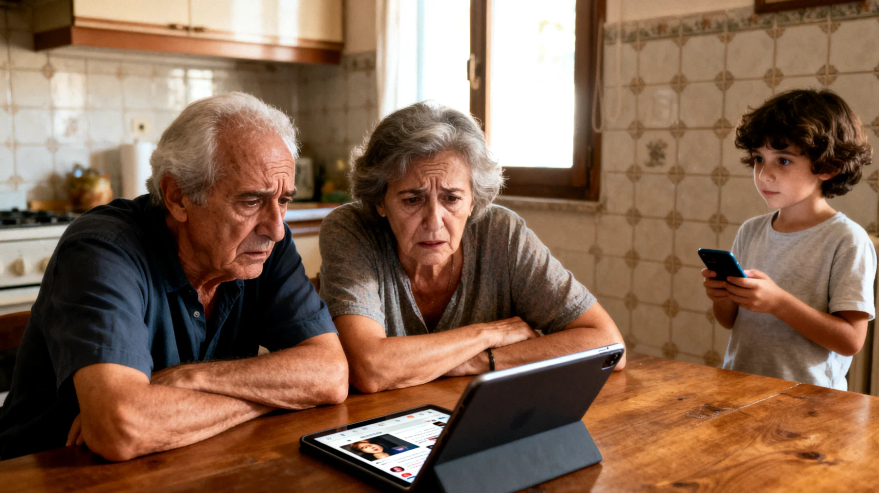 I nonni scoprono che i loro nipoti bambini utilizzano i social media in modo rischioso, esponendosi a contenuti inappropriati e a contatti con sconosciuti, senza che i genitori sembrino rendersene conto. I nonni si trovano in difficoltà: vogliono proteggere i nipoti ma non sanno come affrontare l'argomento senza creare conflitti in famiglia."