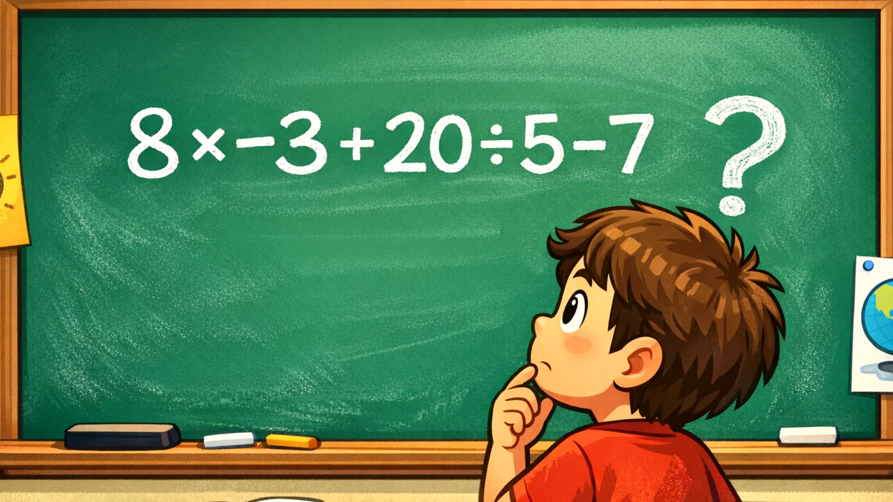 Quanto fa davvero 8 × -3 + 20 ÷ 5 - 7? Il 90% sbaglia, solo le menti brillanti rispondono subito"