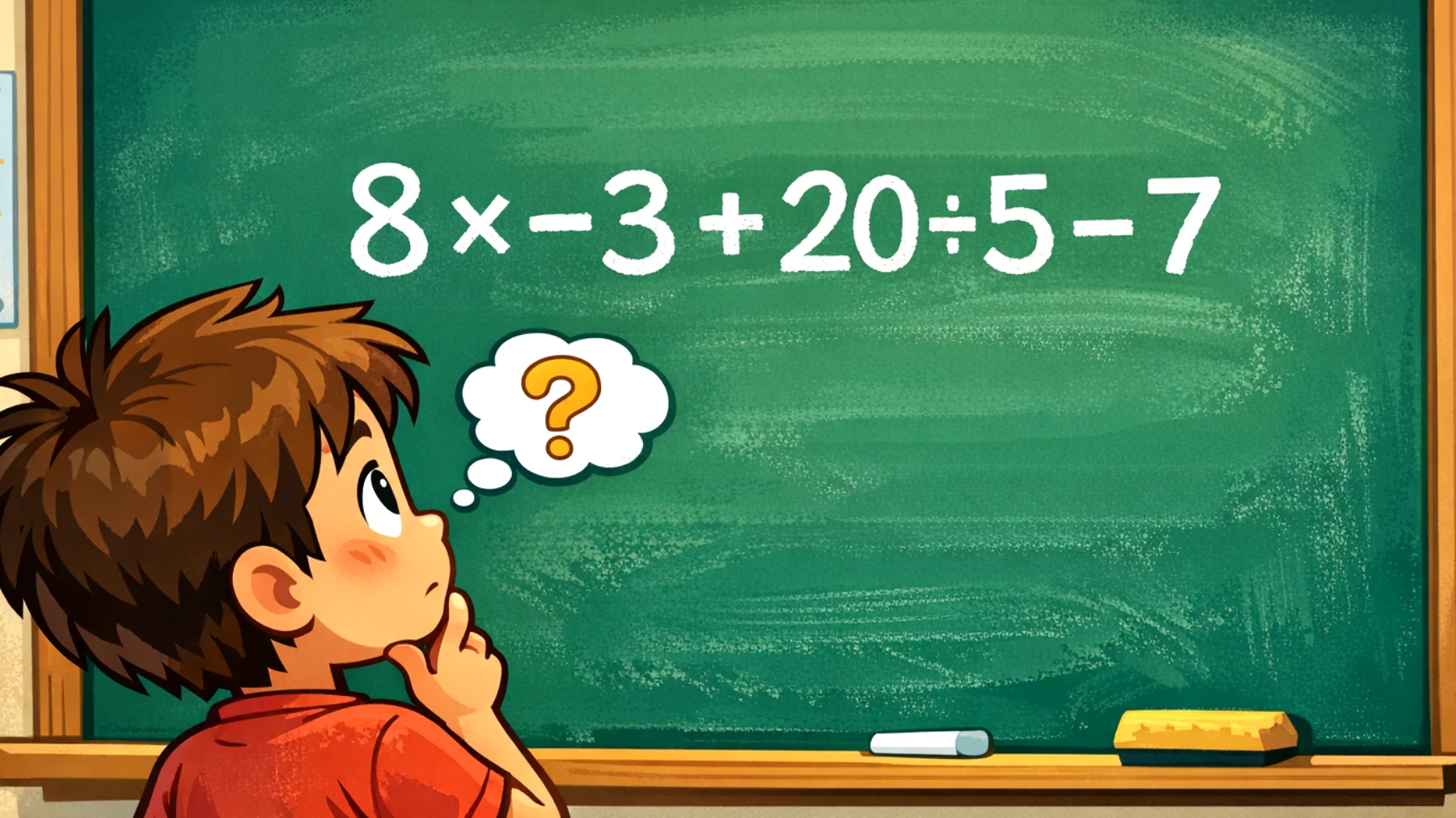 Solo i veri geni indovinano: quanto fa 8 × -3 + 20 ÷ 5 - 7? Il 90% sbaglia questo calcolo semplice 😱"